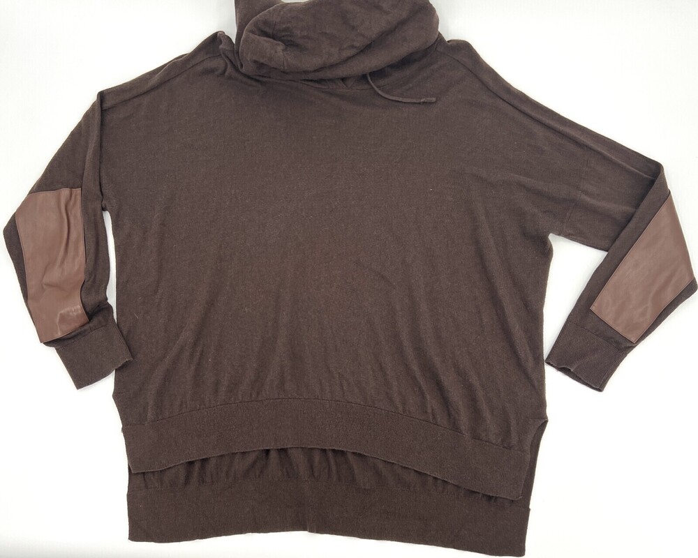 Ralph Lauren Sweater Womens Large Brown Pullover Hooded Hoodie Elbow Pad